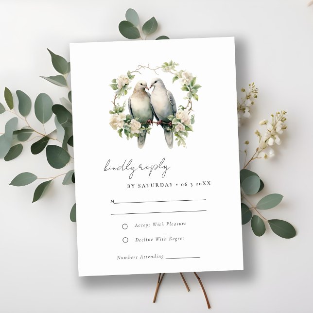 Cartão RSVP Casamento De Ferida Botânica De Aves De Amor Elega (Criador carregado)