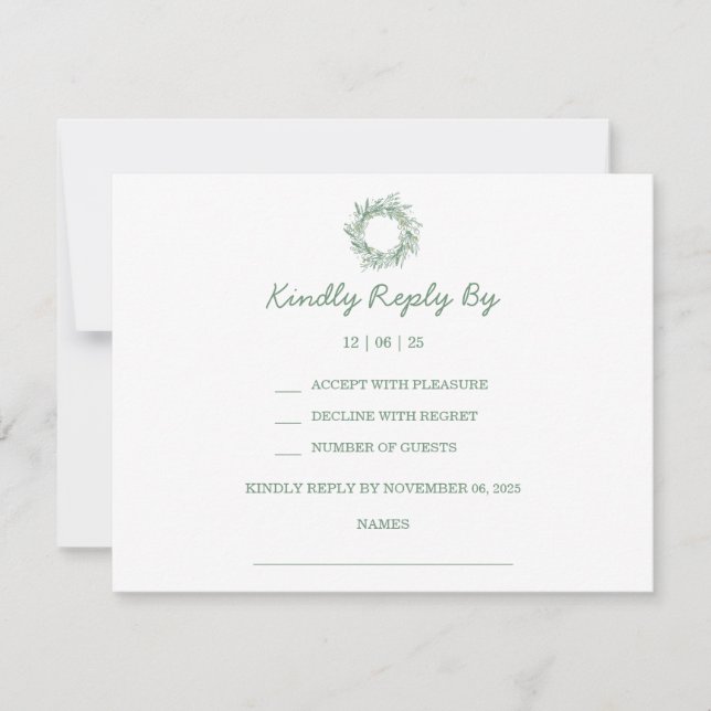 Cartão RSVP Casamento De Ferro Botânico Elegante Verde De Inve (Frente)