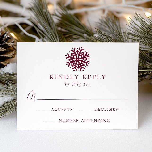 Cartão RSVP Casamento de Floco de Neve de Vinho Simples (Criador carregado)