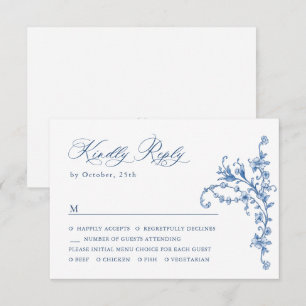 Cartão RSVP Casamento de Flor Azul Floral, Ornamentado Vitoria