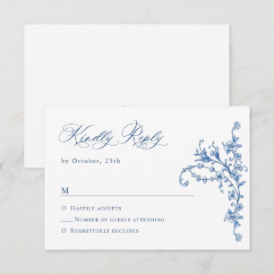 Cartão RSVP Casamento de Flor Azul Floral, Ornamentado Vitoria