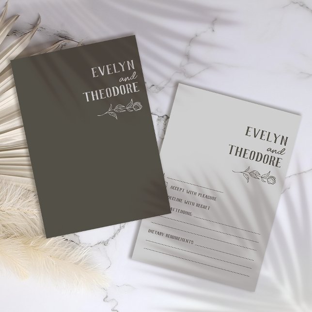 Cartão RSVP Casamento de Flor de Arte de Linha Neutral Elegant (Criador carregado)