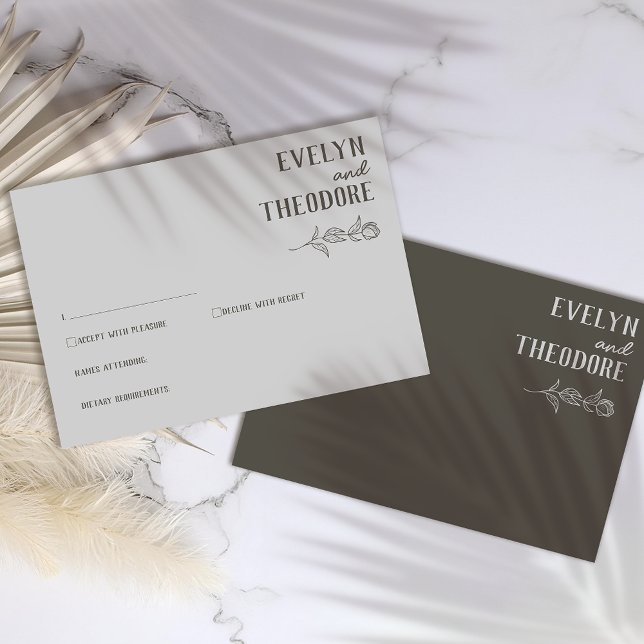 Cartão RSVP Casamento de Flor de Arte de Linha Neutral Elegant (Criador carregado)
