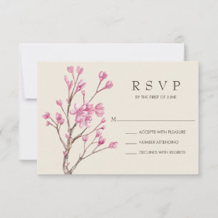 Cartão RSVP Casamento de Flor de Cereja com Cor de Água Rosa 
