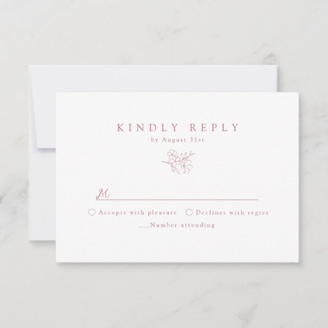 Cartão RSVP Casamento de Flor de Cereja Desenhado à Mão Rosa (Frente)