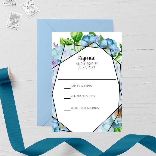 Cartão RSVP Casamento de Flor de Hydrangea Azul (Criador carregado)