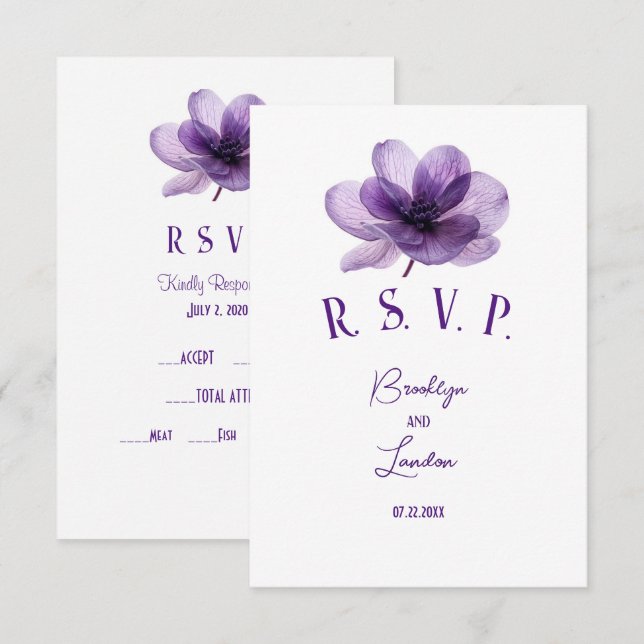 Cartão RSVP Casamento de Flor Roxo Gordo (Frente/Verso)