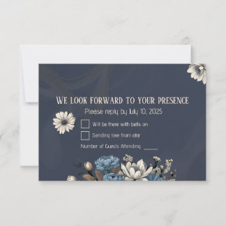 Cartão RSVP Casamento de flor selvagem azul-Marinho legante