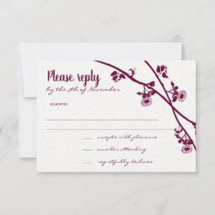 Cartão RSVP Casamento de Flor Selvagem com Violeta Vermelha Es