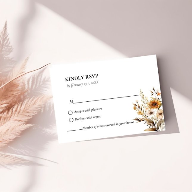 Cartão RSVP Casamento de Flor Selvagem de marinho Azul Elegant (Criador carregado)