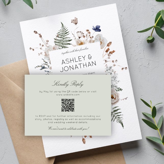 Cartão RSVP Casamento de Flor Selvagem Russo Moderno Elegante (Criador carregado)