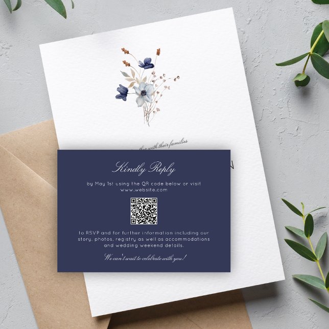 Cartão RSVP Casamento de Flor Selvagem Russo Moderno Elegante (Criador carregado)