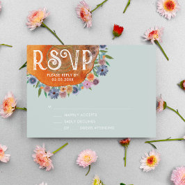 Cartão RSVP Casamento de Flor Silvestre Aquarela Boho Azul Cla