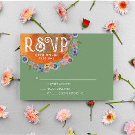Cartão RSVP Casamento de Flor Silvestre Boho Aquarela Verde Rú