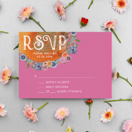 Cartão RSVP Casamento de Flor Silvestre com Aquarela Boho Rosa