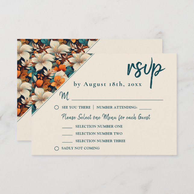 Cartão RSVP Casamento de Flor Tropical Elegante (Frente/Verso)