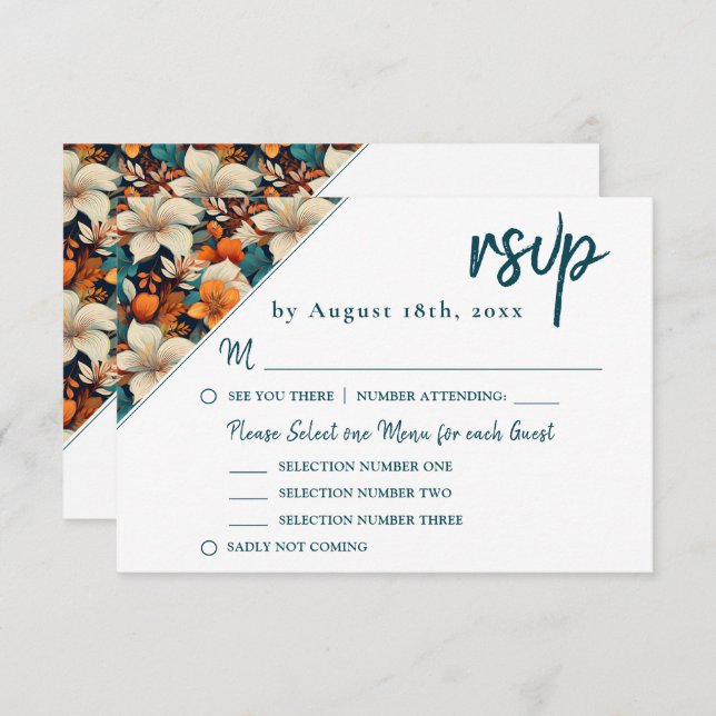 Cartão RSVP Casamento de Flor Tropical Elegante (Frente/Verso)