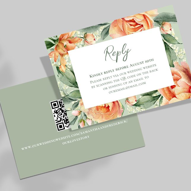 Cartão RSVP Casamento de Flora de Pêssego de Aquarela Elegante (Wedding RSVP reply card with elegant watercolor peach floral. )