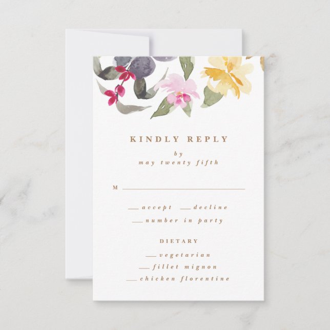 Cartão RSVP Casamento de Florais Secos com Arte por Aquarela (Frente)