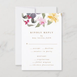 Cartão RSVP Casamento de Florais Secos com Arte por Aquarela