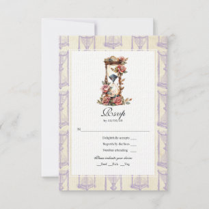 Cartão RSVP Casamento de Floral Vintage em Ampulheta