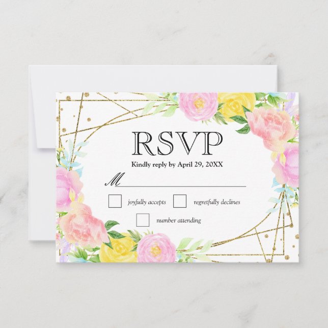 Cartão RSVP Casamento de Flores Amarelas Amarelas Cor-de-Água (Frente)