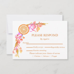 Cartão RSVP Casamento de Flores Amarelas da Fruta Laranja