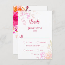 Cartão RSVP Casamento de Flores Aquareladas Laranja e Rosa