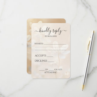 Cartão RSVP Casamento de Flores Brancas Sépia Personalizado