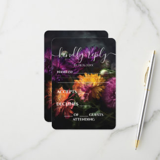 Cartão RSVP Casamento de Flores Coloridas Escuras Personalizad