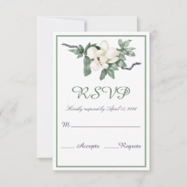 Cartão RSVP Casamento de Flores da Magnólia Branca Elegante