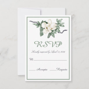 Cartão RSVP Casamento de Flores da Magnólia Branca Elegante