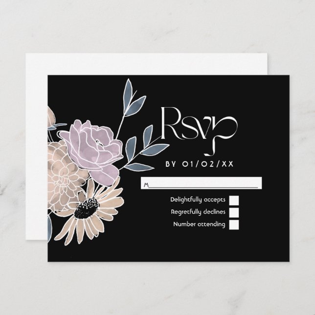 Cartão RSVP Casamento de Flores de Água (Frente/Verso)