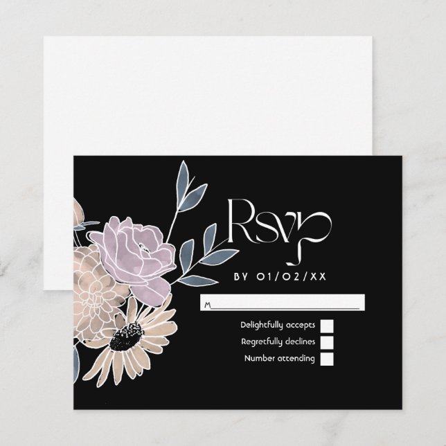 Cartão RSVP Casamento de Flores de Aquarela (Frente/Verso)