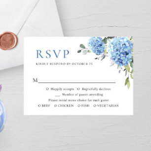 Cartão RSVP Casamento de Flores de Hydrangea Azul Elegante