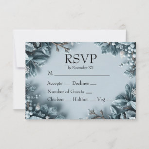 Cartão RSVP Casamento de Flores de Inverno Geado