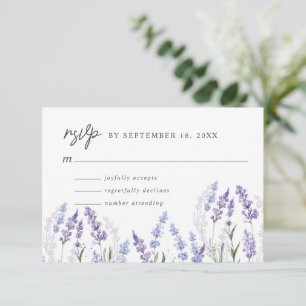 Cartão RSVP Casamento de Flores de Lavanda em Aquarela Elegant