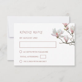 Cartão RSVP Casamento de Flores de Magnólia Pintadas Arte Fina