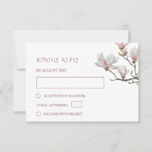 Cartão RSVP Casamento de Flores de Magnólia Pintadas Arte Fina