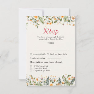 Cartão RSVP Casamento de Flores de Pedônias de Daffodils Botân