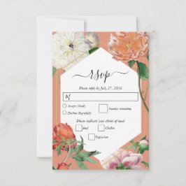Cartão RSVP Casamento de Flores de Pêonias Rosa-Pêssegos-Pinhe
