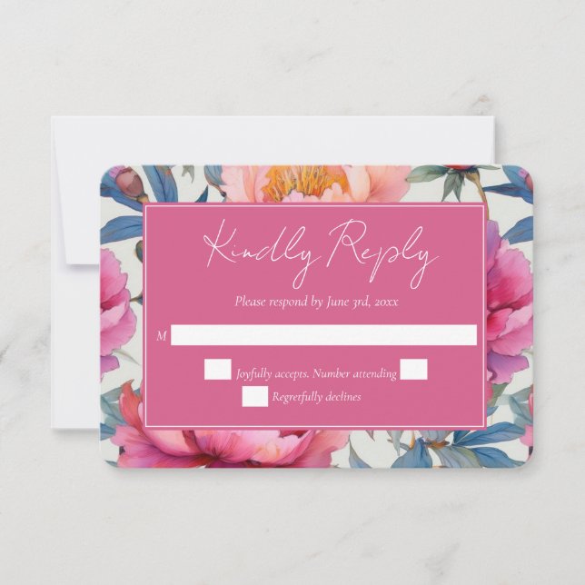 Cartão RSVP Casamento de Flores de Pêssego e de Aquarelas Rosa (Frente)
