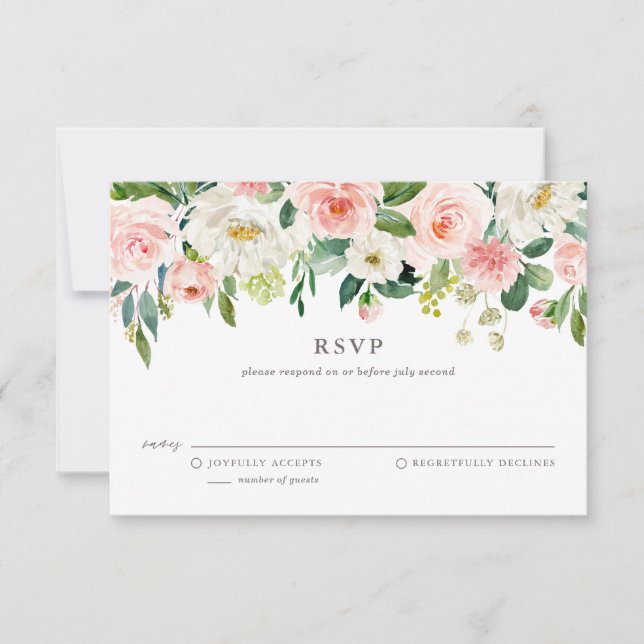 Cartão RSVP Casamento de Flores de Primavera em Aquarela Român (Frente)