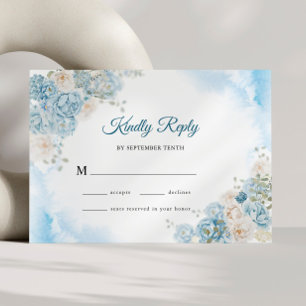 Cartão RSVP Casamento de Flores de Rosa de Ice Azul-marfim