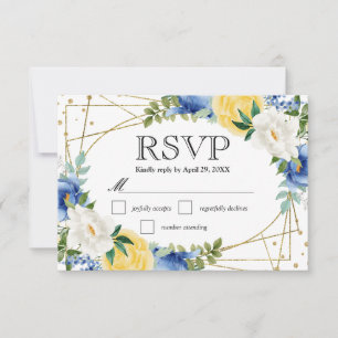 Cartão RSVP Casamento de Flores de Verão Azuis e Amarelas