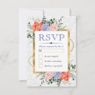 Cartão RSVP Casamento de Flores de Verão Roxas e Laranja