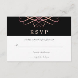 Cartão RSVP Casamento de Flores Douradas e Negras, Elegantes