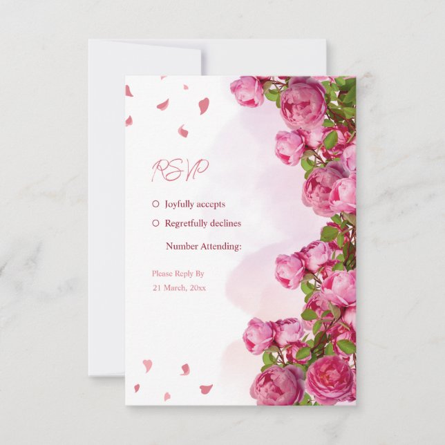 Cartão RSVP Casamento de Flores Elegantes Rosa (Frente)