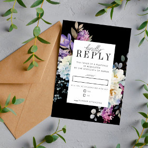 Cartão RSVP Casamento de Flores Escuras Florais Românticas