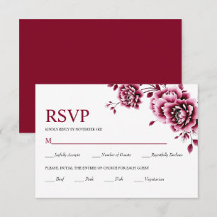 Cartão RSVP Casamento de flores florais chinesas bicomponentes